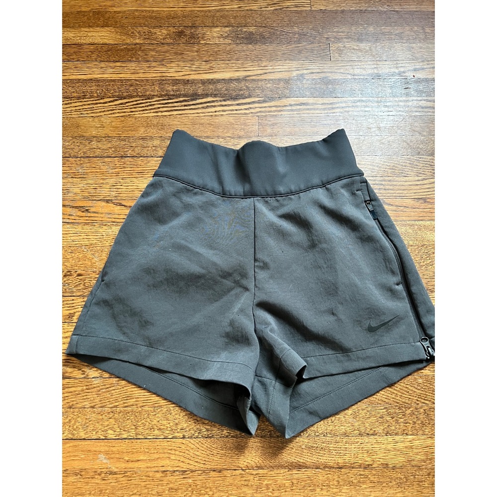 Nike Womens High Waisted Athletic Shorts Gray Reversible Zipper Pocket Small‎